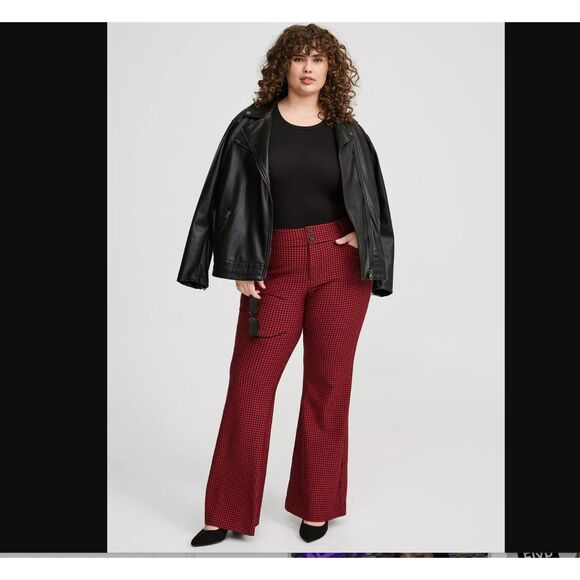 Torrid 18S Trouser A-Line Flare Ponte Pant red houndstooth - Picture 1 of 14